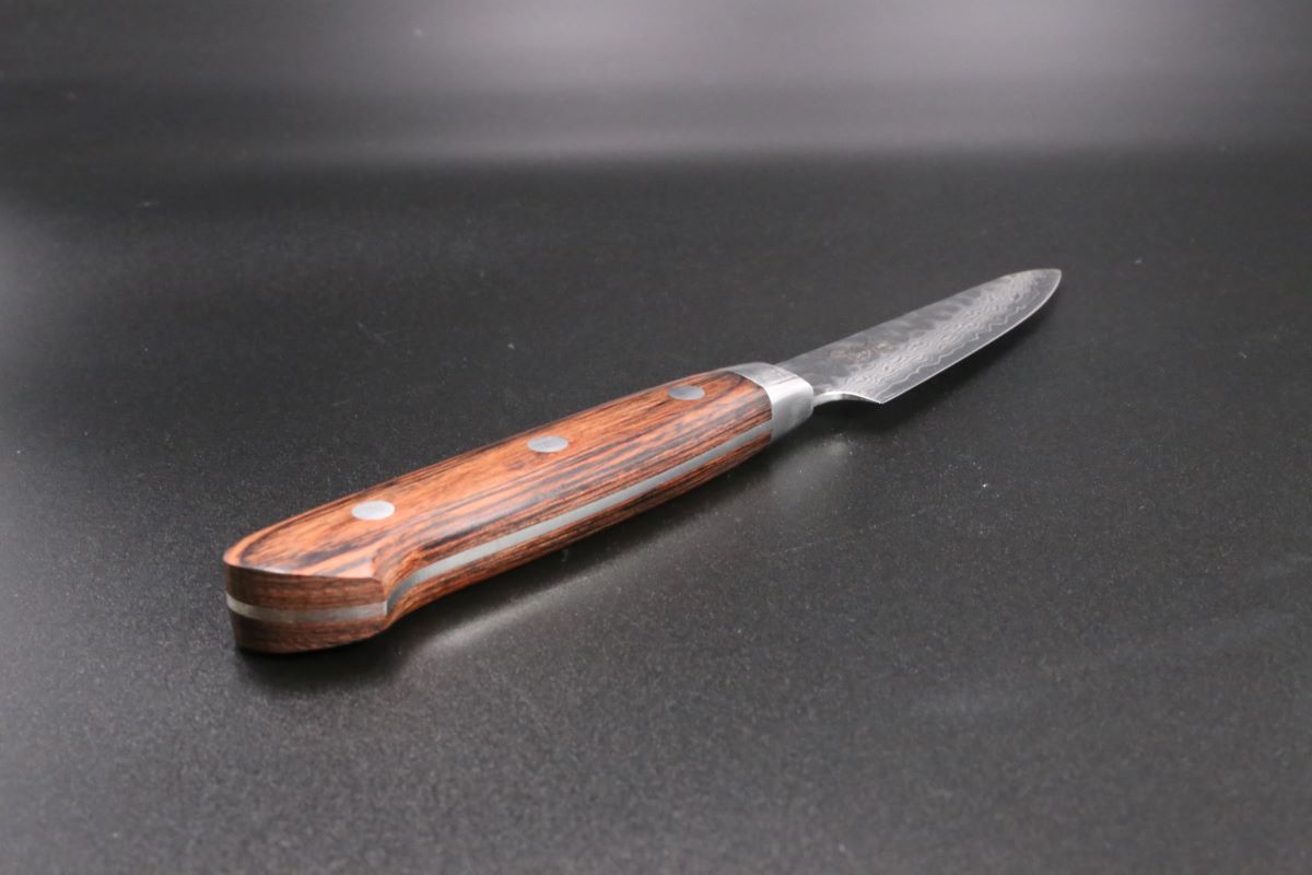 Paring knife VG10 80mm 17 Layer Damascus Hanmmer Finish Mahogany integrated  handle MAHITOTU selection- Kabukiknives Buy Japanese Knife